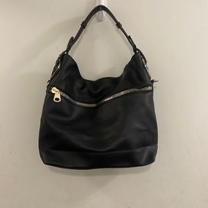 Black faux leather shoulder bag